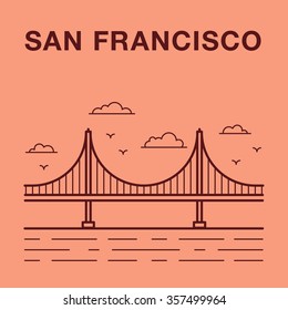 San Francisco Golden Gate Bridge. San Francisco vector landmark illustration.
