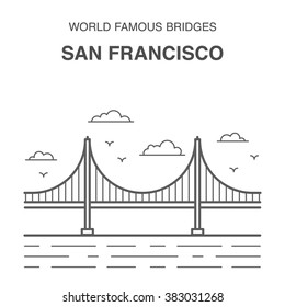 San Francisco Golden Gate Bridge. San Francisco vector landmark illustration. World famous bridges set.