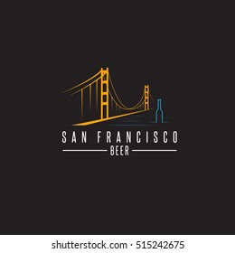 san francisco golden gate bridge with beer bottles vector design template