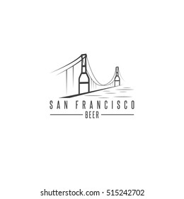 san francisco golden gate bridge with beer bottles vector design template