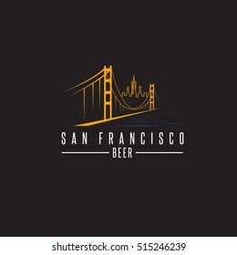 san francisco golden gate bridge with beer bottles vector design template