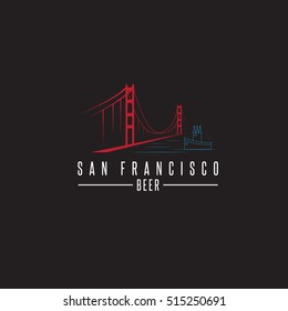 san francisco golden gate bridge with beer bottles and boat vector design template