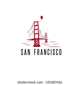 san francisco golden gate bridge and balloon vector design template illustration
