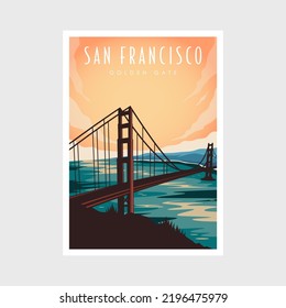 San Francisco Golden Gate Poster Design Illustration, California Bridge Poster