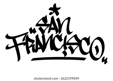 Grafite em São Francisco com tinta preta em negrito sobre fundo branco. Urbana rua arte lettering, icônico e artístico cidade nome design, perfeito para marca, impressões, streetwear, e projetos digitais.
