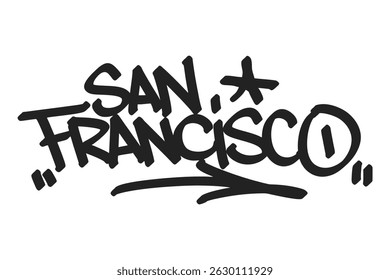 San Francisco graffiti tag in bold black lettering on white background. Clean urban style, ideal for tech culture, creativity, and vibrant street art projects.