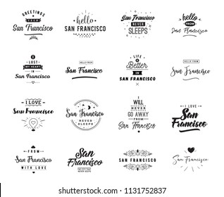 San Francisco. Greeting cards, vector design. Isolated logos. Typography set.