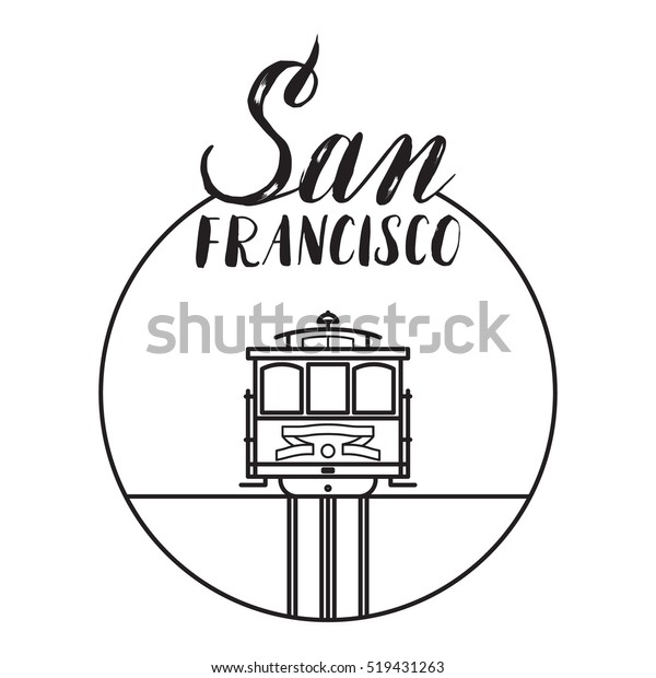 San Francisco illustration with modern lettering and\
cable car.