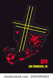 San Francisco International Airport map poster art