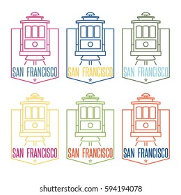 san francisco landmark tram line art vector design template