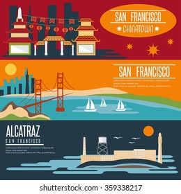 Anuncios horizontales de diseño plano de San Francisco