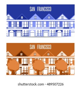 San Francisco landmarks horizontal flat design vector banners