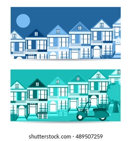 San Francisco landmarks horizontal flat design vector banners