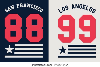 San Francisco, Los Angeles Sporttypografie, T-Shirt-Grafiken, Vektorgrafiken, Tee-Design for Print