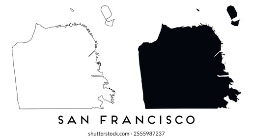 San Francisco map outline and black silhouette vector