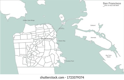 san francisco map. vector city map of san francisco, california, usa.