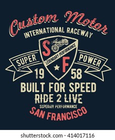 San Francisco motorcycle typography, t-shirt graphics, vectors.