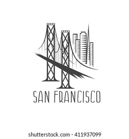 San Francisco - Oakland Bay Bridge and buildings vector illustration