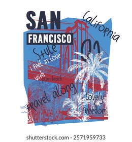 San Francisco Ocean beach typography, t-shirt graphics, vectors