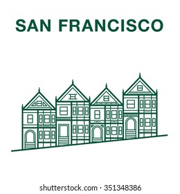 San Francisco Painted Ladies Houses Line Art Illustration