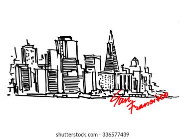 San Francisco panorama view. City architecture. Black and white