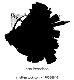 San Francisco Planet circular skyline silhouette. Vector illustration