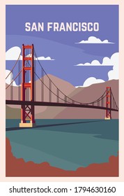 San Francisco retro poster. San Francisco  landscape vector illustration.