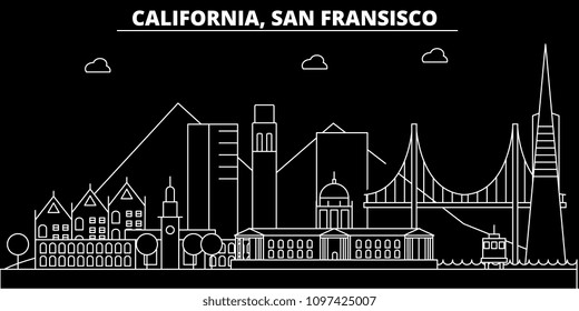 San Francisco silhouette skyline. USA - San Francisco vector city, american linear architecture, buildings. San Francisco travel illustration, outline landmarks. USA flat icon, american line banner