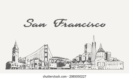 San Francisco skyline, California, USA, hand drawn vector illustration, sketch