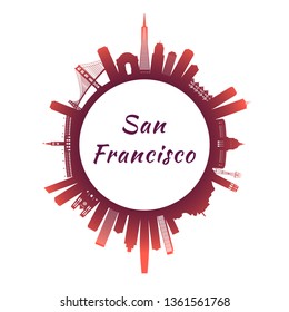 San Francisco skyline with colorful buildings. Circle style. Vector illustration.