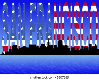 San Francisco skyline with flag text illustration
