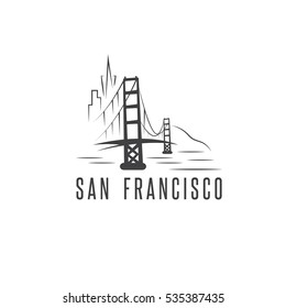 san francisco skyline and golden gate bridge vector design template illustration
