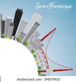 San Francisco Skyline with Gray Buildings and Blue Sky. Vector Illustration. Business Travel and Tourism Concept with Copy Space. Image for Presentation Banner Placard and Web Site.