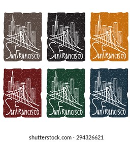san francisco skyline grunge sticker set