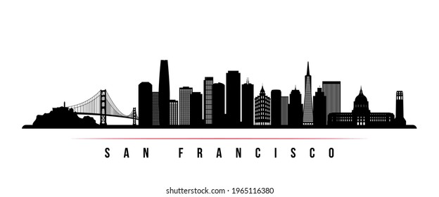 San Francisco skyline horizontal banner. Black and white silhouette of San Francisco, California. Vector template for your design. 