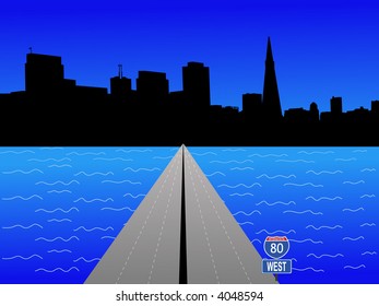 Skyline von San Francisco und Zwischenstaat 80 Illustration