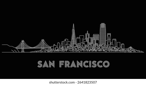 San Francisco Skyline Line Art Silhouette Black.