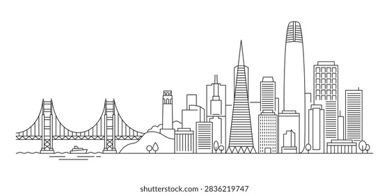 San Francisco Skyline Line Art Vector Illustration Landmark