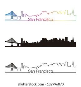 San Francisco skyline linear style with rainbow in editable vector file