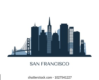 San Francisco skyline, monochrome silhouette. Vector illustration.