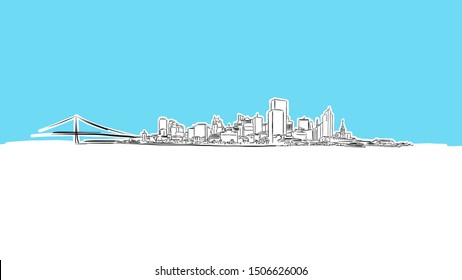 San Francisco Skyline Panorama Vector Sketch. Hand-drawn Illustration on blue background.