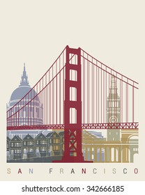 San Francisco skyline poster in editable vector file