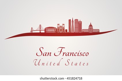 San Francisco skyline in red and gray background in editable vector file