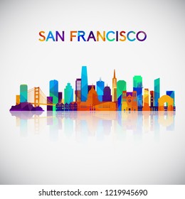 San Francisco skyline silhouette in colorful geometric style. Symbol for your design. Vector illustration.