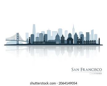 San Francisco skyline silhouette with reflection. Landscape San Francisco, California. Vector illustration.