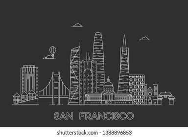 San Francisco  skyline, USA. Line art style illustration