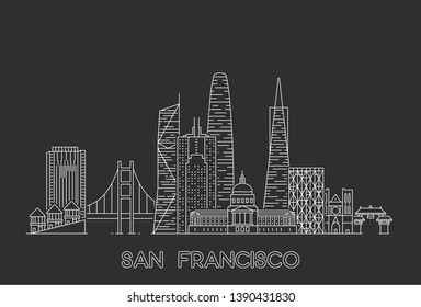 San Francisco  skyline, USA. Line art style illustration