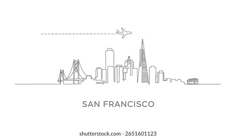 San Francisco Skyline Vector with minimal, and airplane.