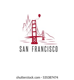 san francisco skyline,balloon and golden gate bridge vector design template illustration