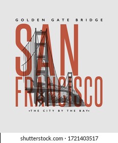 San Francisco slogan with Golden Gate Bridge illustration. Vector graphic for t-shirt print and other uses.
San Francisco landspace illustration.